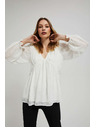 Moodo Бяла риза с надиплени ръкави Moodo