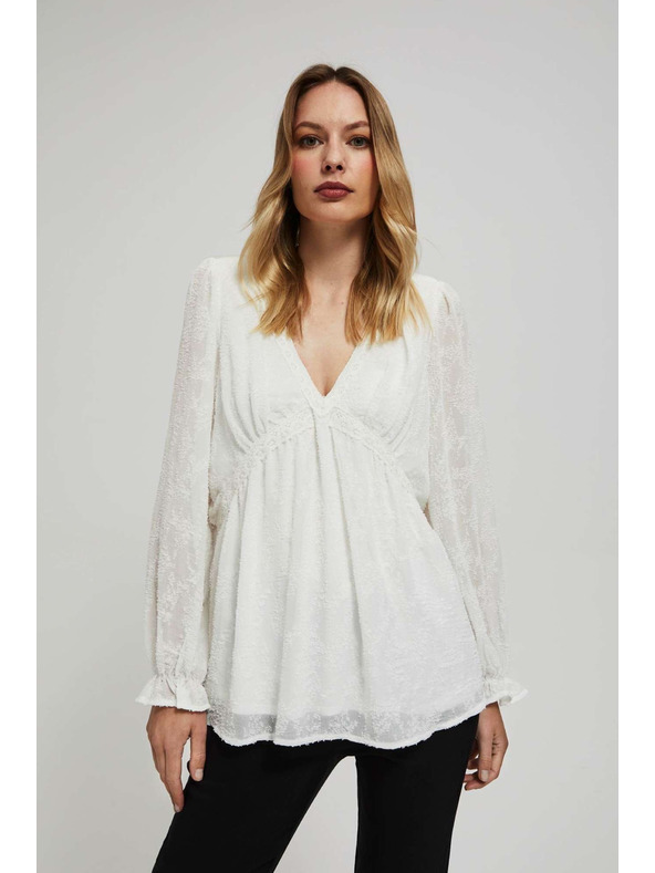 Moodo Бяла риза с надиплени ръкави Moodo