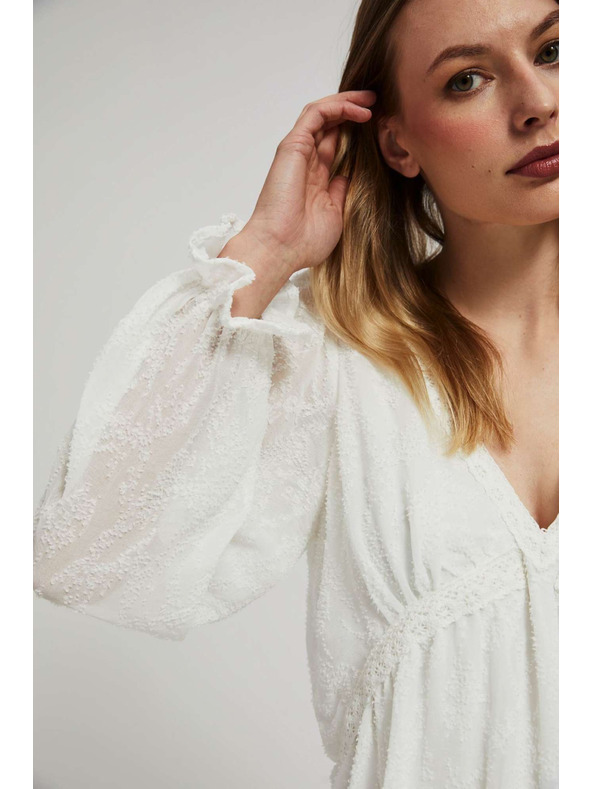 Moodo Бяла риза с надиплени ръкави Moodo