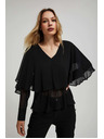Moodo Черна риза с волани и V-образен деколте Moodo