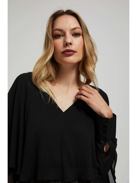 Moodo Черна риза с волани и V-образен деколте Moodo