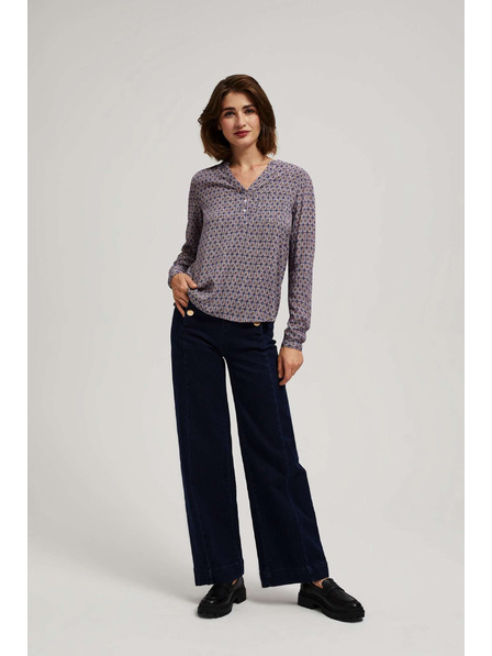 Moodo Щампована риза с V-образен деколте в светлосин цвят Moodo