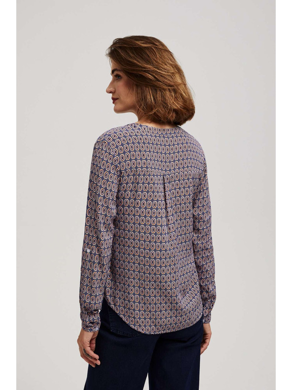 Moodo Щампована риза с V-образен деколте в светлосин цвят Moodo