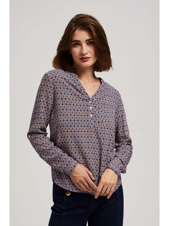 Moodo Щампована риза с V-образен деколте в светлосин цвят Moodo