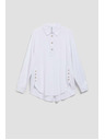 Moodo Бяла блуза с декоративни копчета на деколтето и ръкавите Moodo