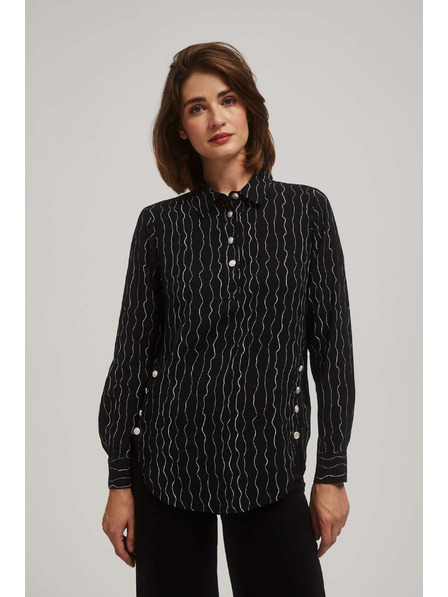 Moodo Черна блуза с декоративни копчета и фин десен Moodo