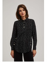 Moodo Черна блуза с декоративни копчета и фин десен Moodo