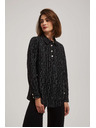 Moodo Черна блуза с декоративни копчета и фин десен Moodo