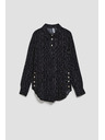 Moodo Черна блуза с декоративни копчета и фин десен Moodo