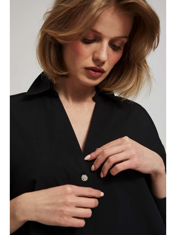 Moodo Черна блуза с декоративни копчета и надиплени ръкави Moodo