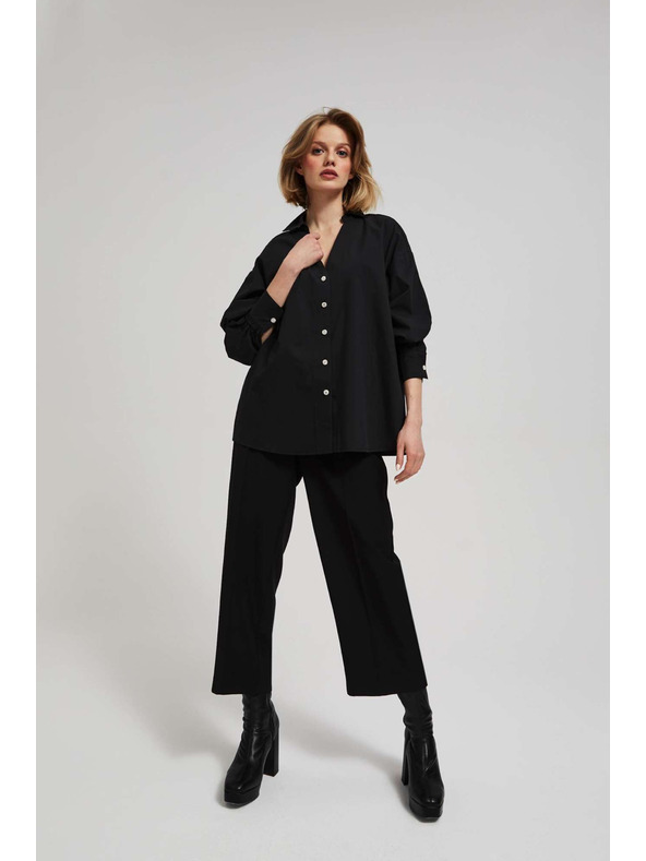 Moodo Черна блуза с декоративни копчета и надиплени ръкави Moodo
