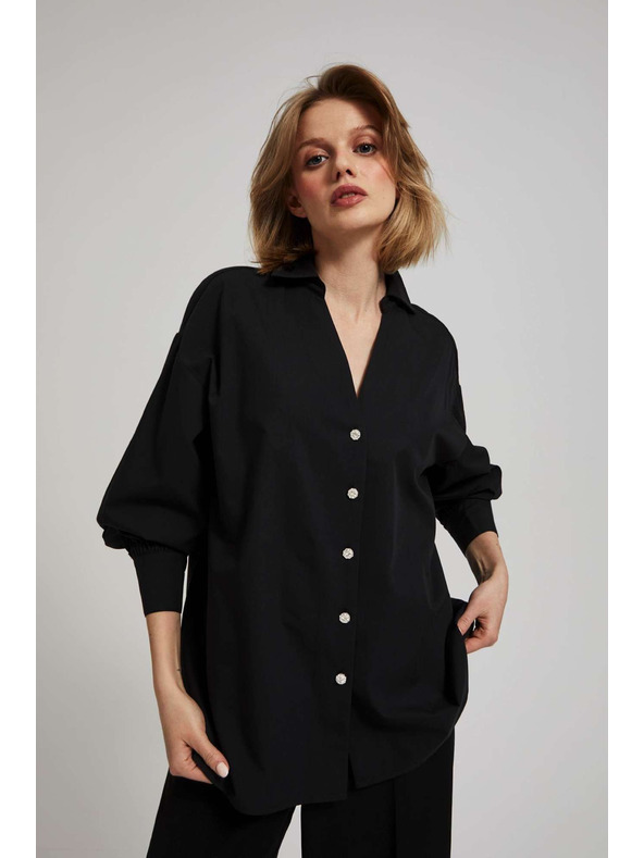 Moodo Черна блуза с декоративни копчета и надиплени ръкави Moodo