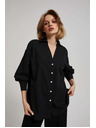 Moodo Черна блуза с декоративни копчета и надиплени ръкави Moodo