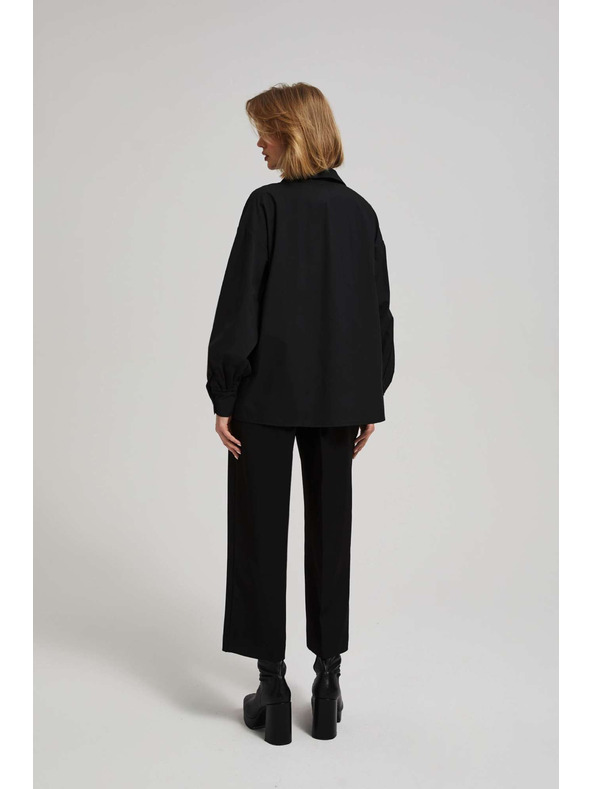 Moodo Черна блуза с декоративни копчета и надиплени ръкави Moodo