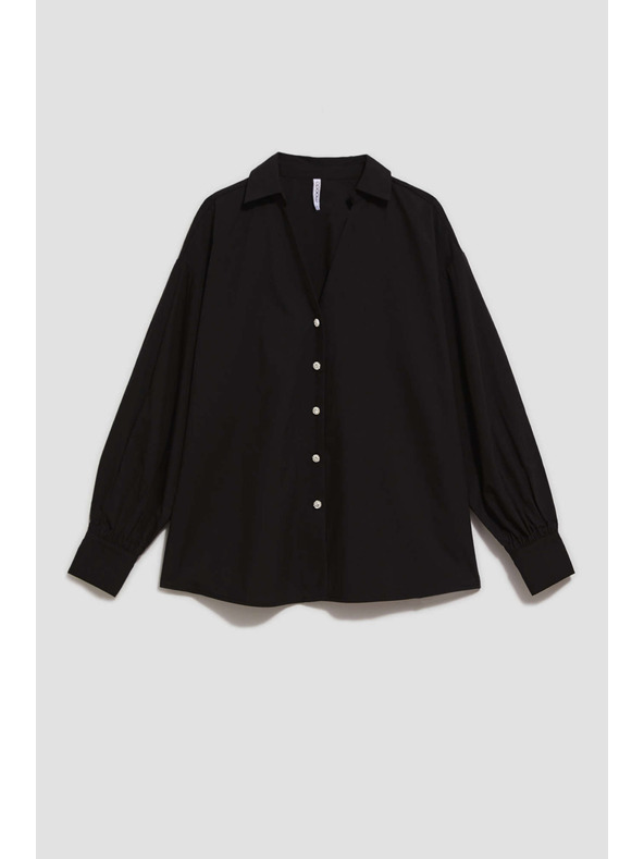 Moodo Черна блуза с декоративни копчета и надиплени ръкави Moodo