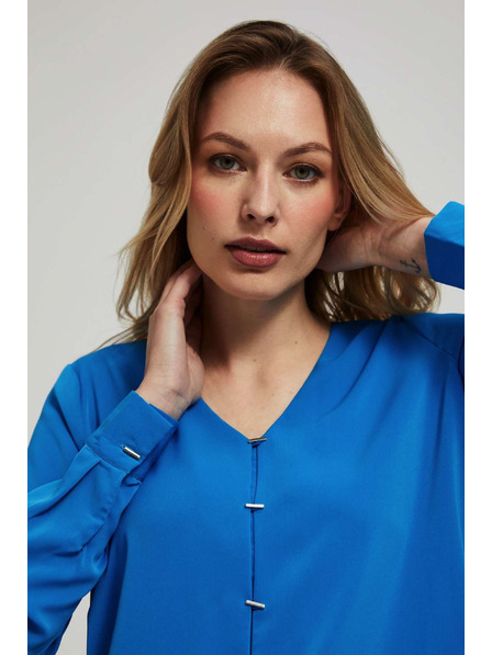Moodo Риза с V-образен деколте и фини копчета в цвят азур Moodo