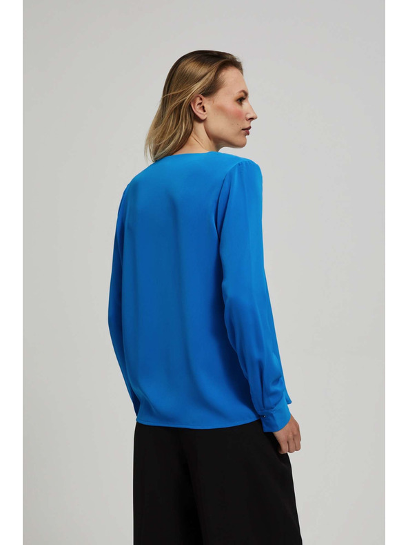 Moodo Риза с V-образен деколте и фини копчета в цвят азур Moodo