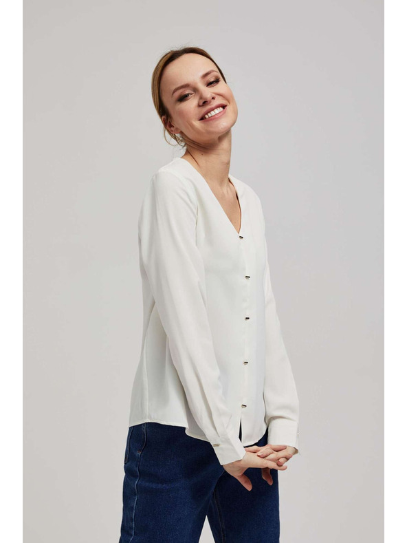 Moodo Риза с V-образен деколте и фини перлени копчета перлена Moodo
