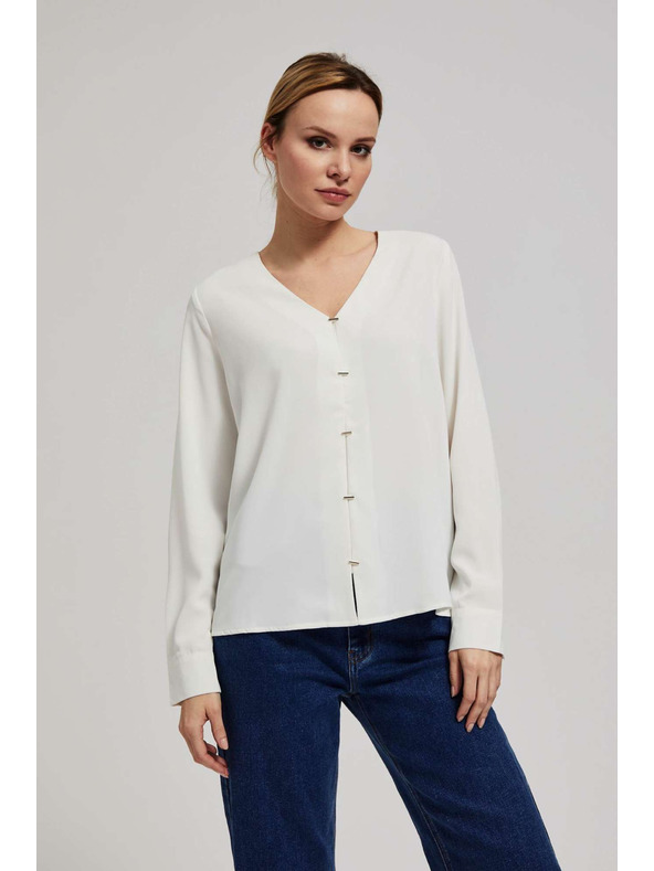 Moodo Риза с V-образен деколте и фини перлени копчета перлена Moodo