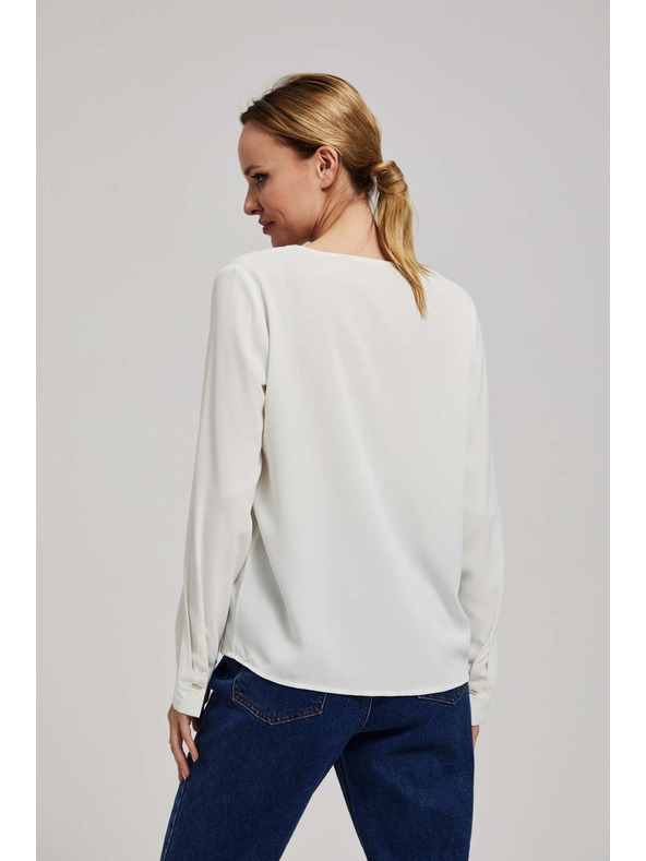 Moodo Риза с V-образен деколте и фини перлени копчета перлена Moodo