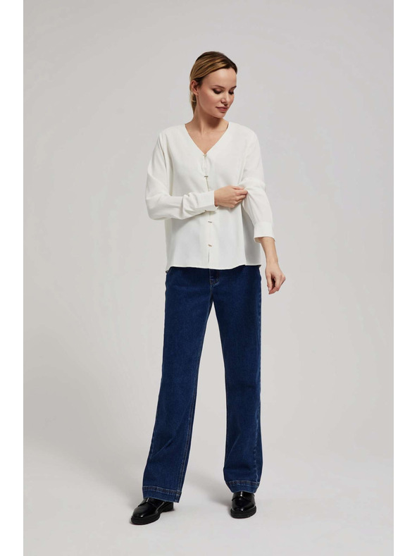 Moodo Риза с V-образен деколте и фини перлени копчета перлена Moodo