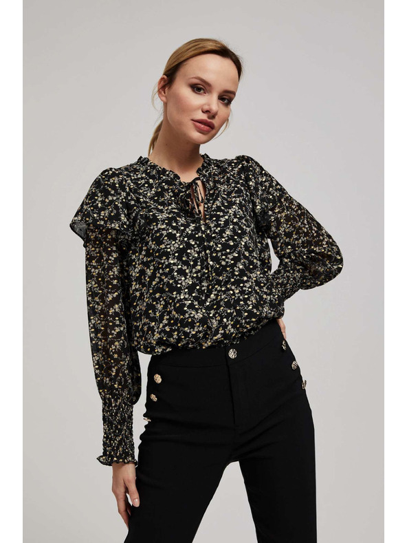 Moodo Щампована риза с връзване на деколтето черна Moodo