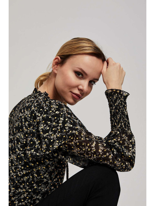 Moodo Щампована риза с връзване на деколтето черна Moodo