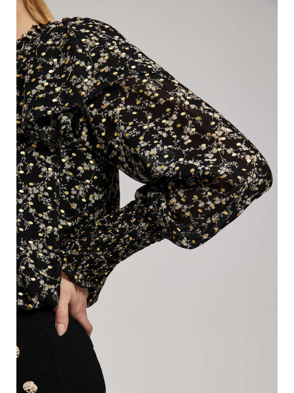 Moodo Щампована риза с връзване на деколтето черна Moodo