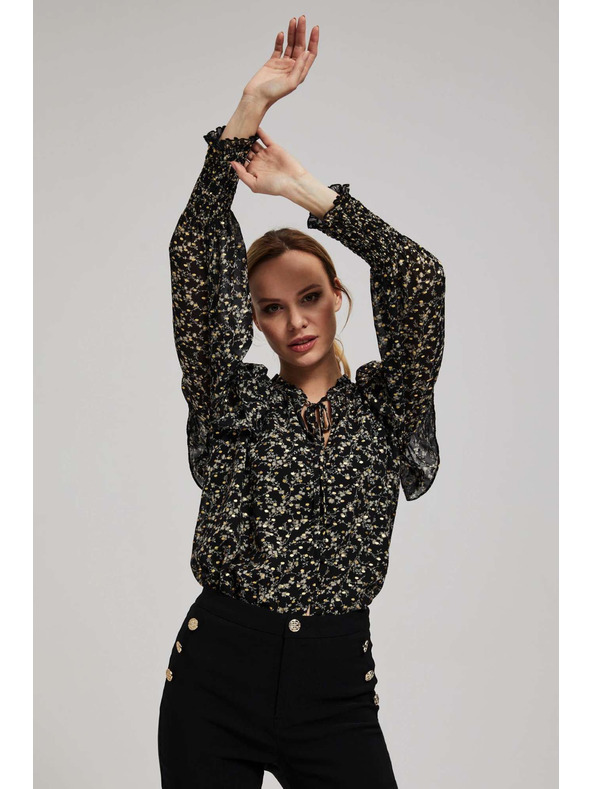 Moodo Щампована риза с връзване на деколтето черна Moodo