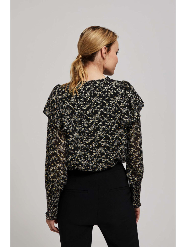 Moodo Щампована риза с връзване на деколтето черна Moodo