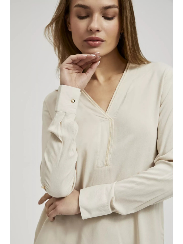 Moodo Гладка риза с дълъг ръкав бежова Moodo