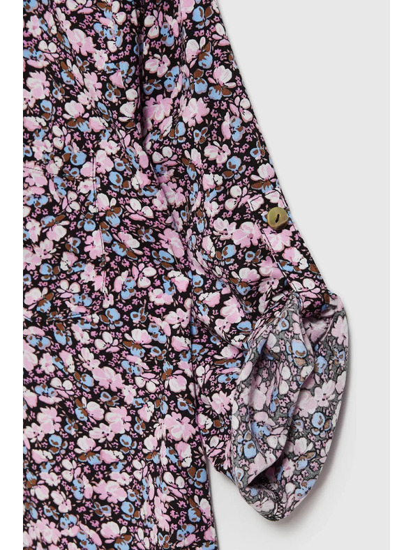 Moodo Тъмносиня риза с цветен печат и разгънати ръкави Moodo