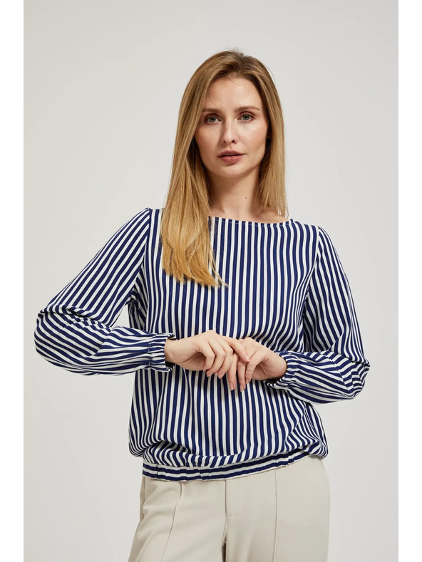 Moodo Бяло-тъмносиня риза с кръгло деколте и тънки презрамки Moodo