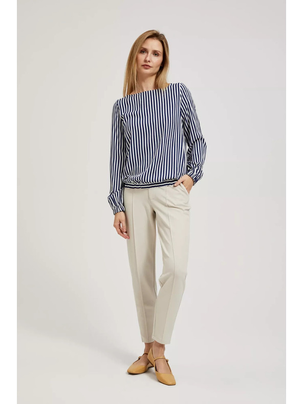 Moodo Бяло-тъмносиня риза с кръгло деколте и тънки презрамки Moodo