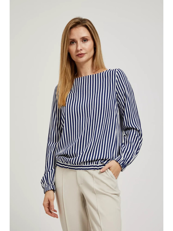 Moodo Бяло-тъмносиня риза с кръгло деколте и тънки презрамки Moodo