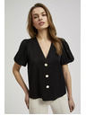 Moodo Черна риза с набрани ръкави и декоративни копчета Moodo