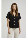 Moodo Черна риза с набрани ръкави и декоративни копчета Moodo