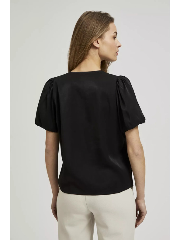 Moodo Черна риза с набрани ръкави и декоративни копчета Moodo