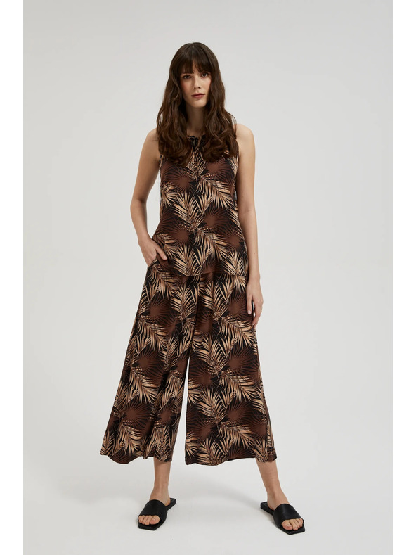 Moodo Черна риза с тропически десен и връзано деколте Moodo