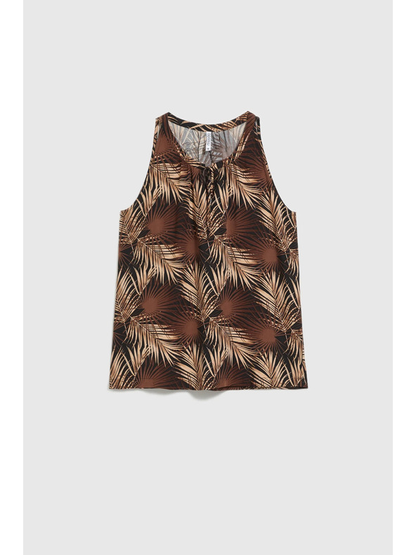 Moodo Черна риза с тропически десен и връзано деколте Moodo