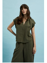Moodo Памучна блуза с V-образно деколте маслинена Moodo