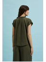 Moodo Памучна блуза с V-образно деколте маслинена Moodo