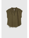 Moodo Памучна блуза с V-образно деколте маслинена Moodo