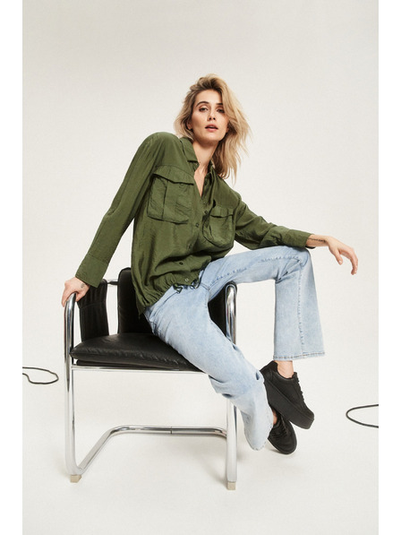 Moodo Каки риза с джобове и разгънати ръкави Moodo