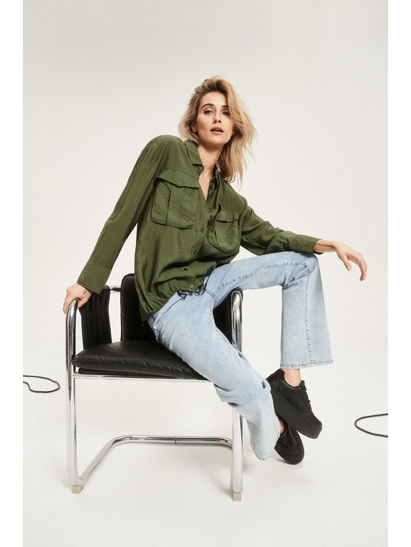 Moodo Каки риза с джобове и разгънати ръкави Moodo