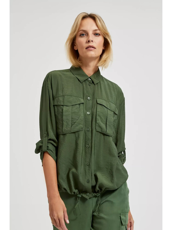 Moodo Каки риза с джобове и разгънати ръкави Moodo