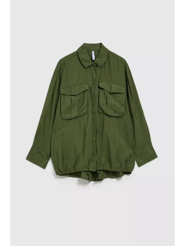 Moodo Каки риза с джобове и разгънати ръкави Moodo