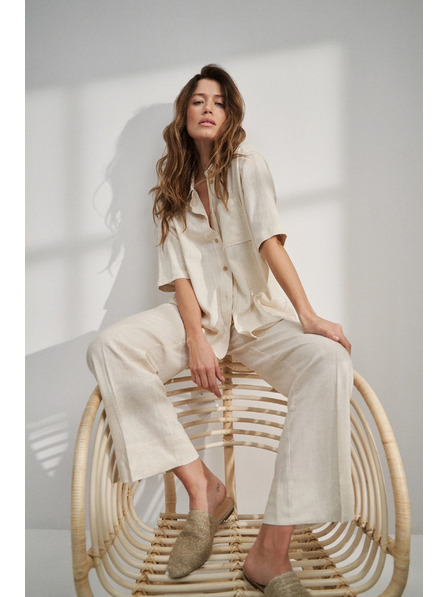 Moodo Ленена риза с джобче бежова Moodo