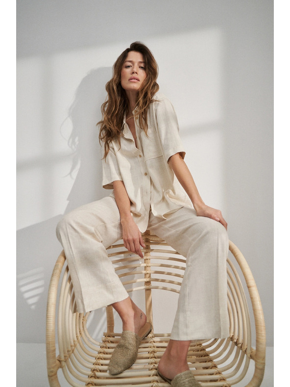 Moodo Ленена риза с джобче бежова Moodo