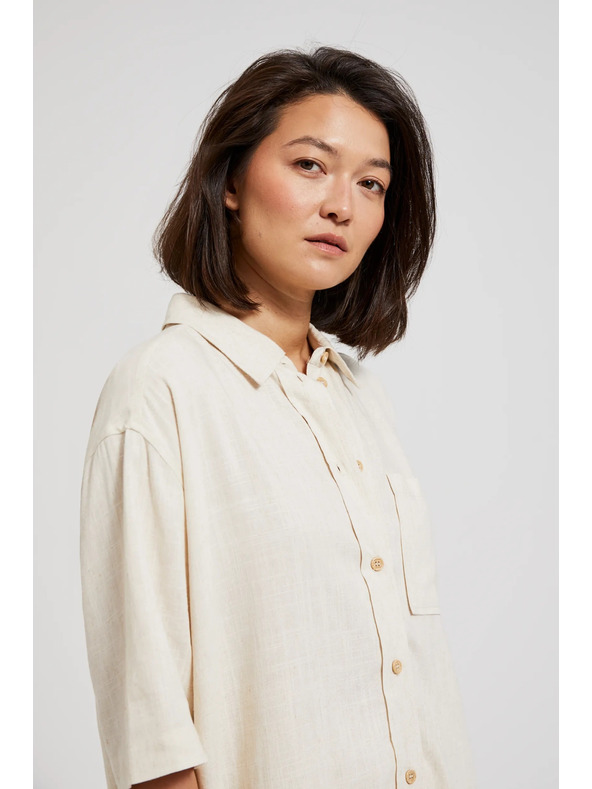 Moodo Ленена риза с джобче бежова Moodo
